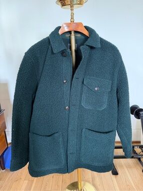 Todd Snyder Dark Green Bouclé Button-Up Chore Coat